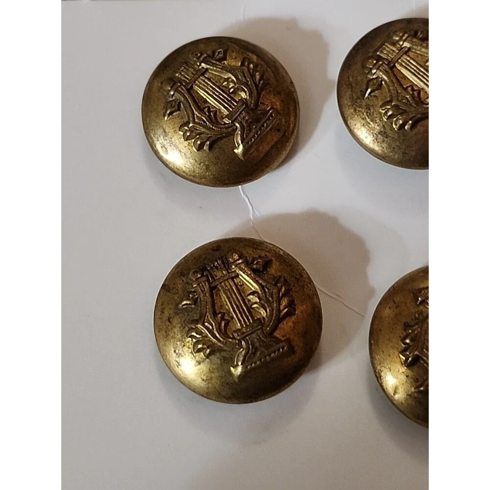Vintage Brass Military Band Buttons Lot (4) – Lyre Harp Musician Insignia - Picture 3 of 9